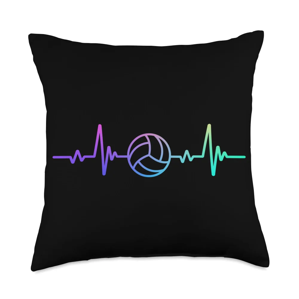 Volleyball Heart Beat Sport Hobby Interest Art Line Design Throw Pillow, 18x18, Multicolor