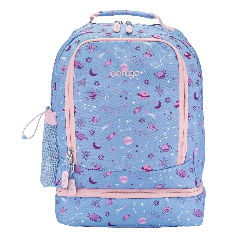 Bentgo Kids 2-in-1 Backpack & Insulated Lunch Bag - Durable 16” Backpack & Lunch Container in Unique Prints for School & Travel - Water Resistant, Padded & Large Compartments (Lavender Galaxy)