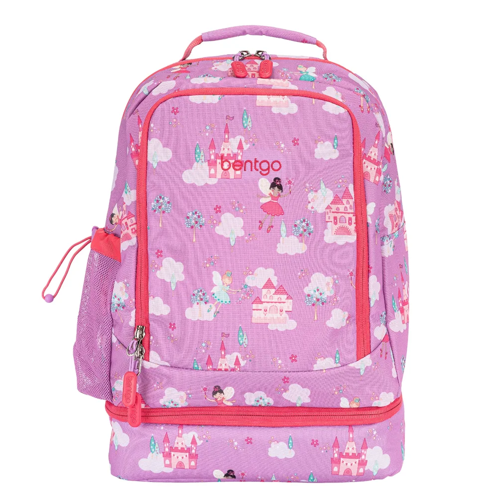 Bentgo Kids 2-in-1 Backpack & Insulated Lunch Bag - Durable 16” Backpack & Lunch Container in Unique Prints for School & Travel - Water Resistant, Padded & Large Compartments (Fairies)