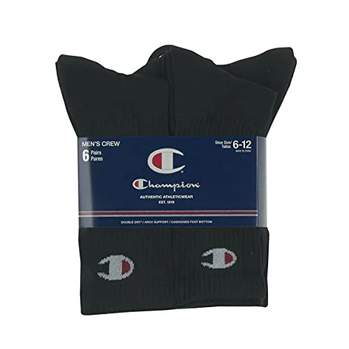 Champion Men's Double Dry Moisture Wicking Crew Socks; 6, 8, 12 Packs Available