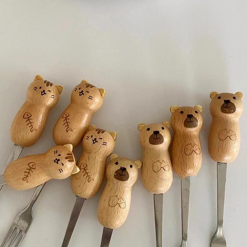 Cartoon Ins Wind Wooden Handle Spoon Fork