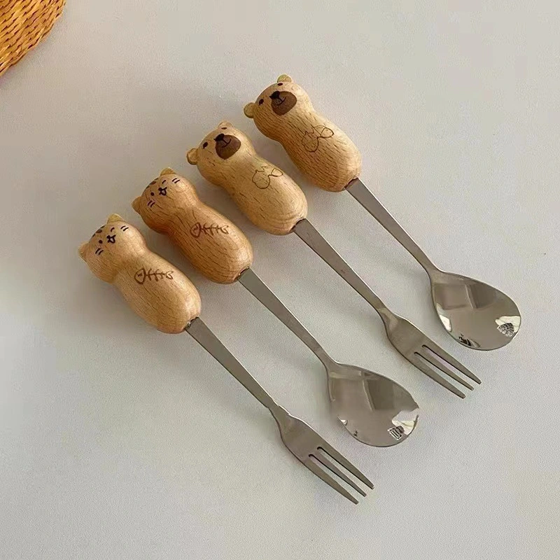 Cartoon Ins Wind Wooden Handle Spoon Fork