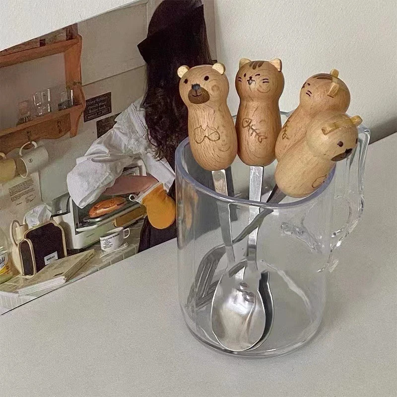 Cartoon Ins Wind Wooden Handle Spoon Fork