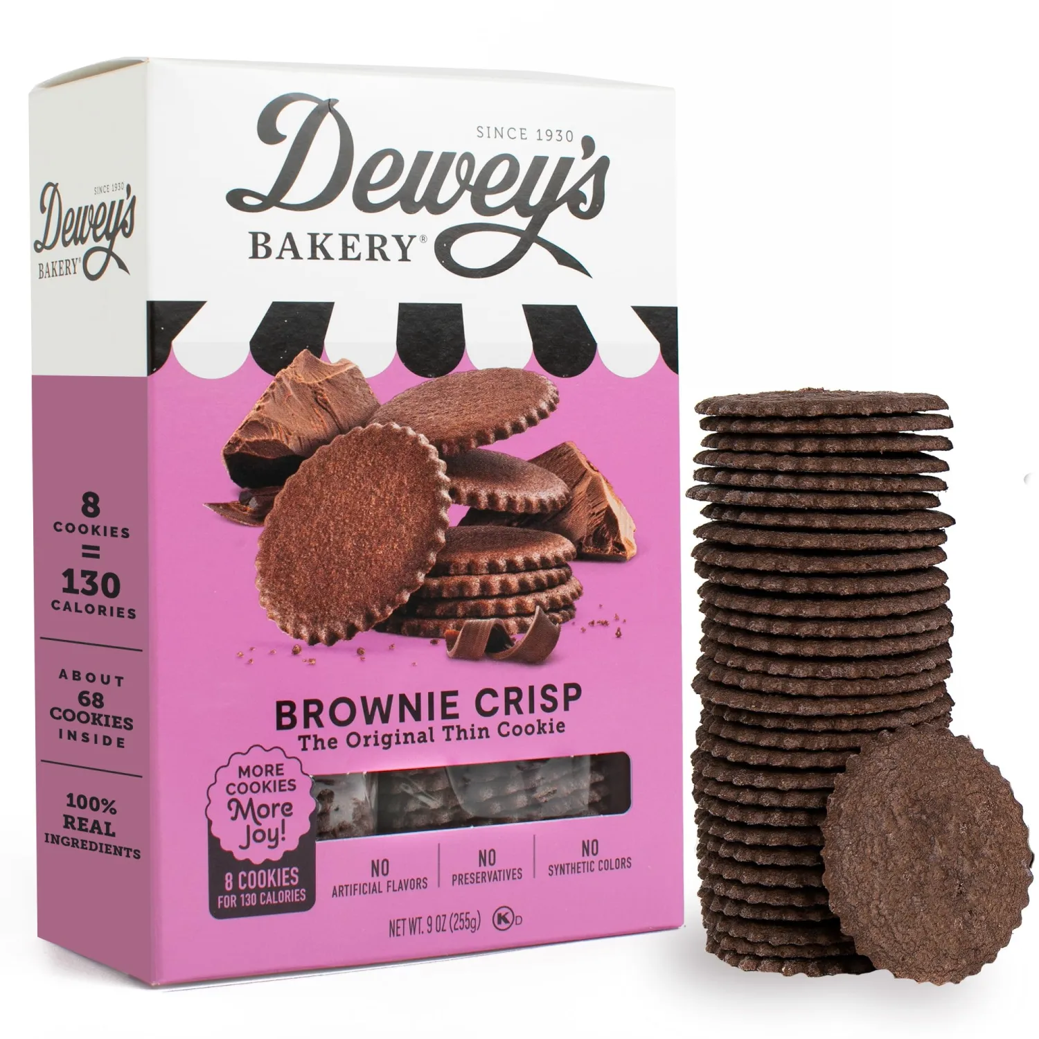 Dewey's Bakery Brownie Crisp Cookie Thins | No Artificial Flavors, Synthetic Colors or Preservatives | Baked in Small Batches | 9oz (Pack of 1)