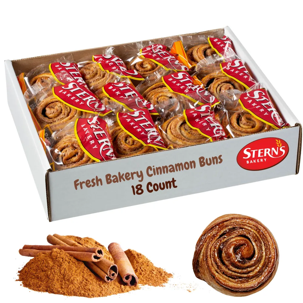 Cinnamon Buns Breakfast Pastry | 18 Pastries Individually Wrapped | Cinnamon Rolls Snack Cakes | Coffee Snacks | On the Go Snacks for Kids & Adults | Holiday, Birthdays, Parties | Stern’s Bakery