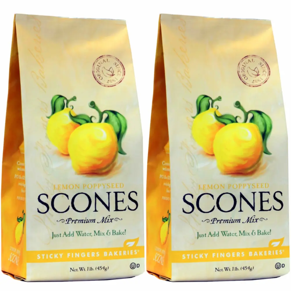 English Scone Mix, Lemon Poppyseed by Sticky Fingers Bakeries – Easy to Make English Scones Fresh Baked, Makes 12 Scones (2 pk)