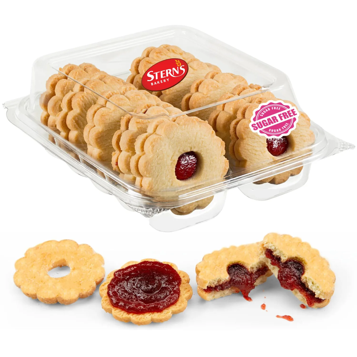 Sugar Free Cookies by Stern’s Bakery | [10 Count] Strawberry Filled Linzer Tart Cookies | Sugar Free Cookies and Snacks for Diabetics | Dietetic Shortbread Cookies | Low Carb Snacks for Adults