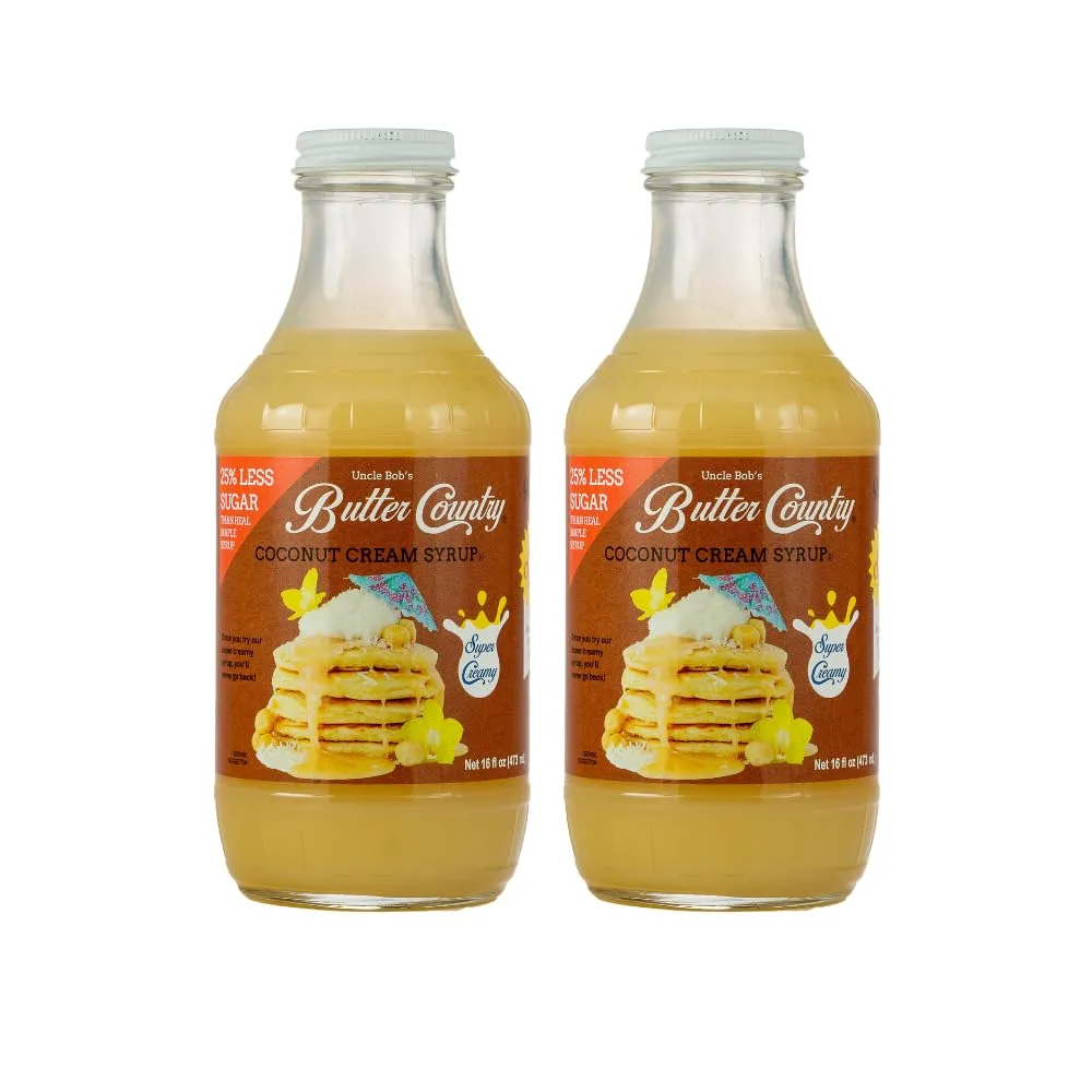 Butter Country Rich and Creamy Buttermilk Syrup | Coconut Cream Flavor | Sweet and Smooth Syrup for Pancakes & Ice Cream | 16 fl oz/2 Pack