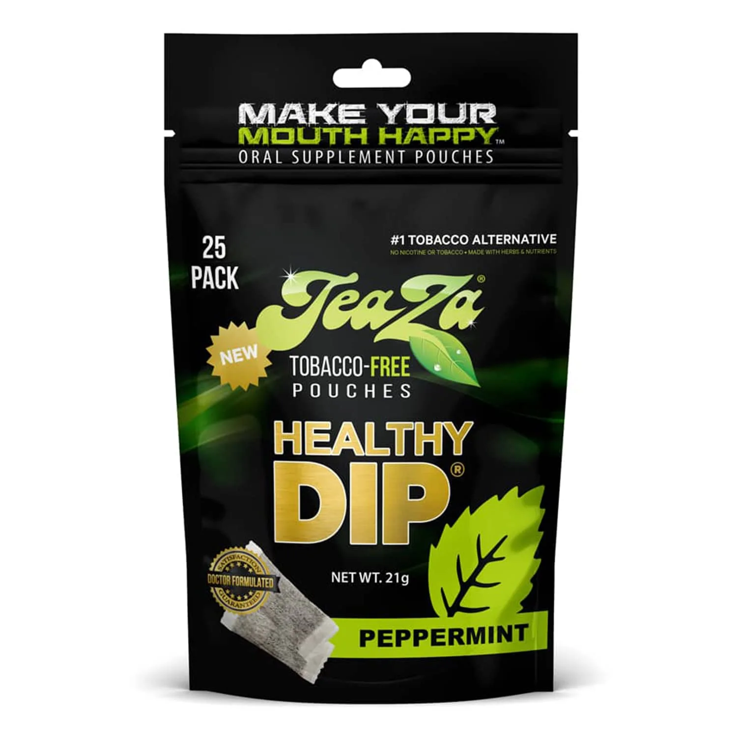 TeaZa Herbal Energy Pouch - Tobacco Alternative | 25 Pouch Pack | Peppermint