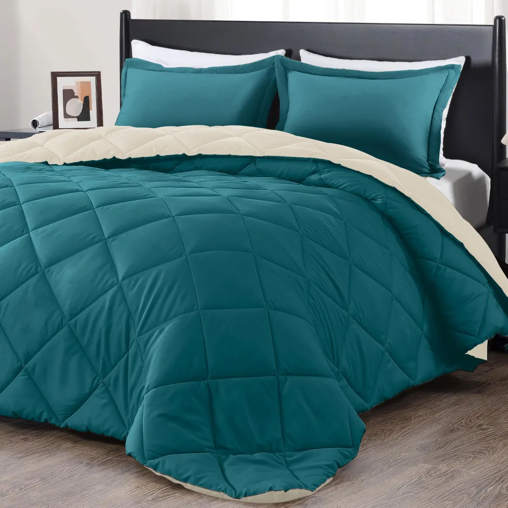 downluxe Twin Comforter Set - Teal Blue and White Twin Comforter, Soft Bedding Sets for All Seasons -2 Pieces - 1 Comforter (66"x92") and 1 Pillow Sham(20"x26")