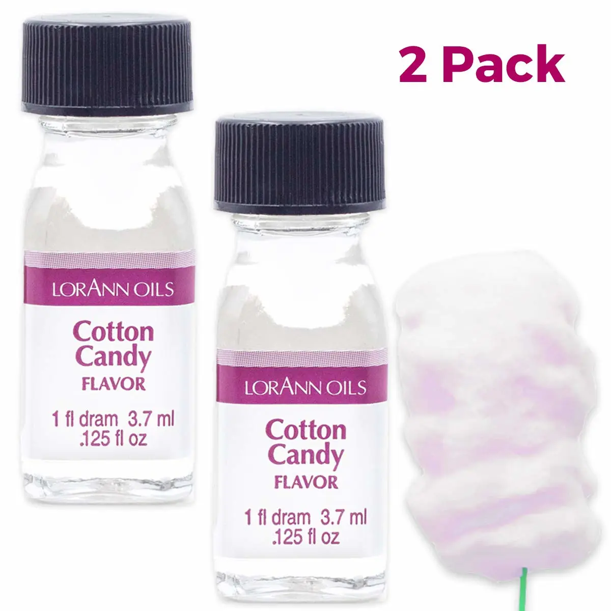 LorAnn Oils Super Strength Flavoring - Used For Candy Making, Flavoring, Baking, Hard Candy, & Flavor Oils - Bold, Natural Flavors 4X Stronger Than Extracts - Cotton Candy, Pack of 2, 0.125 fl oz