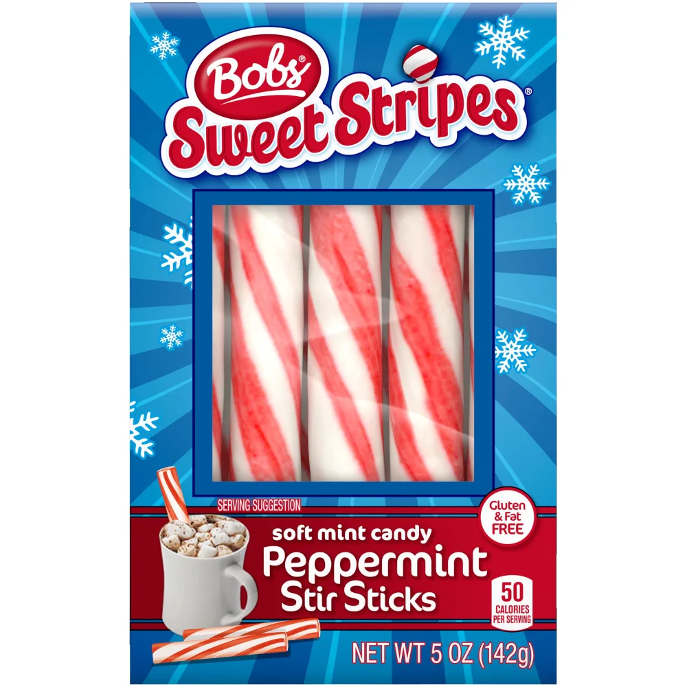 Bob's Sweet Stripes Soft Mint Candy Peppermint Stir Sticks, Christmas Candy Dish Holiday Classic, 5 oz Box, 10ct