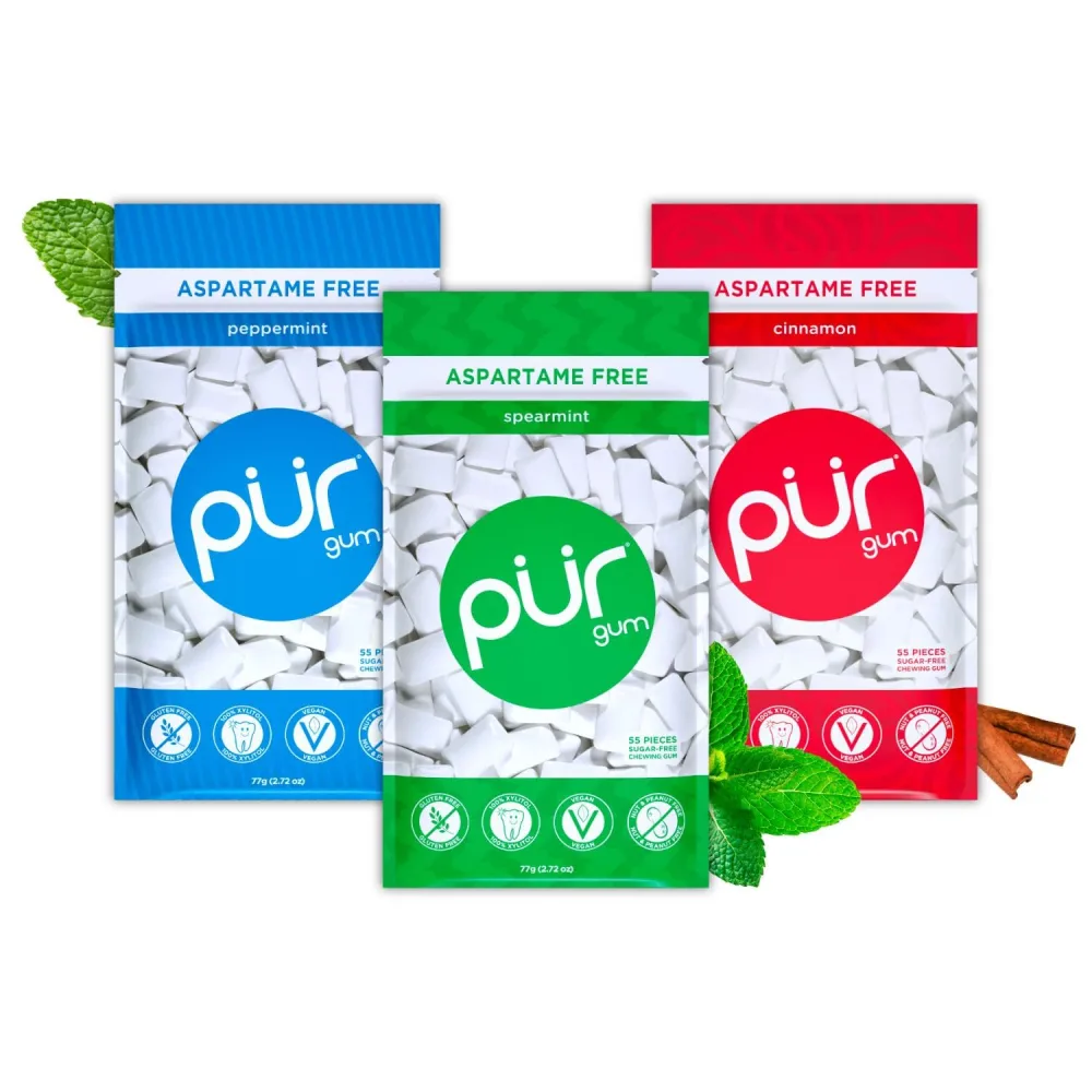 PUR Gum | Aspartame Free Chewing Gum | 100% Xylitol | Natural Flavored Gum, Variety Pack, 55 Pieces (Pack of 3)