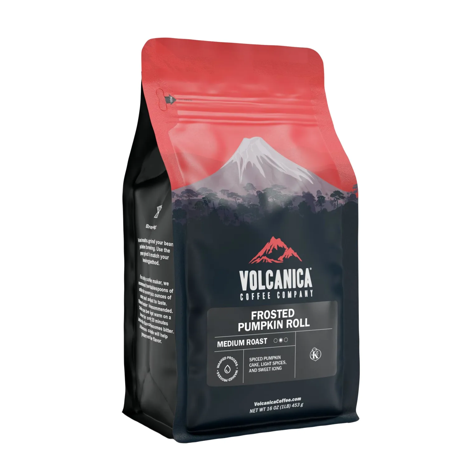 Volcanica Coffee Company Frosted Pumpkin Roll Flavored Coffee, Whole Bean, Fresh Roasted, 16-ounce