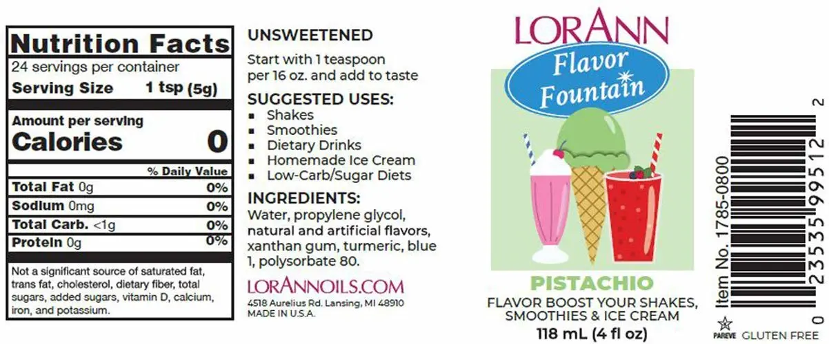 LorAnn Pistachio Flavor Fountain, 4 oz Bottle