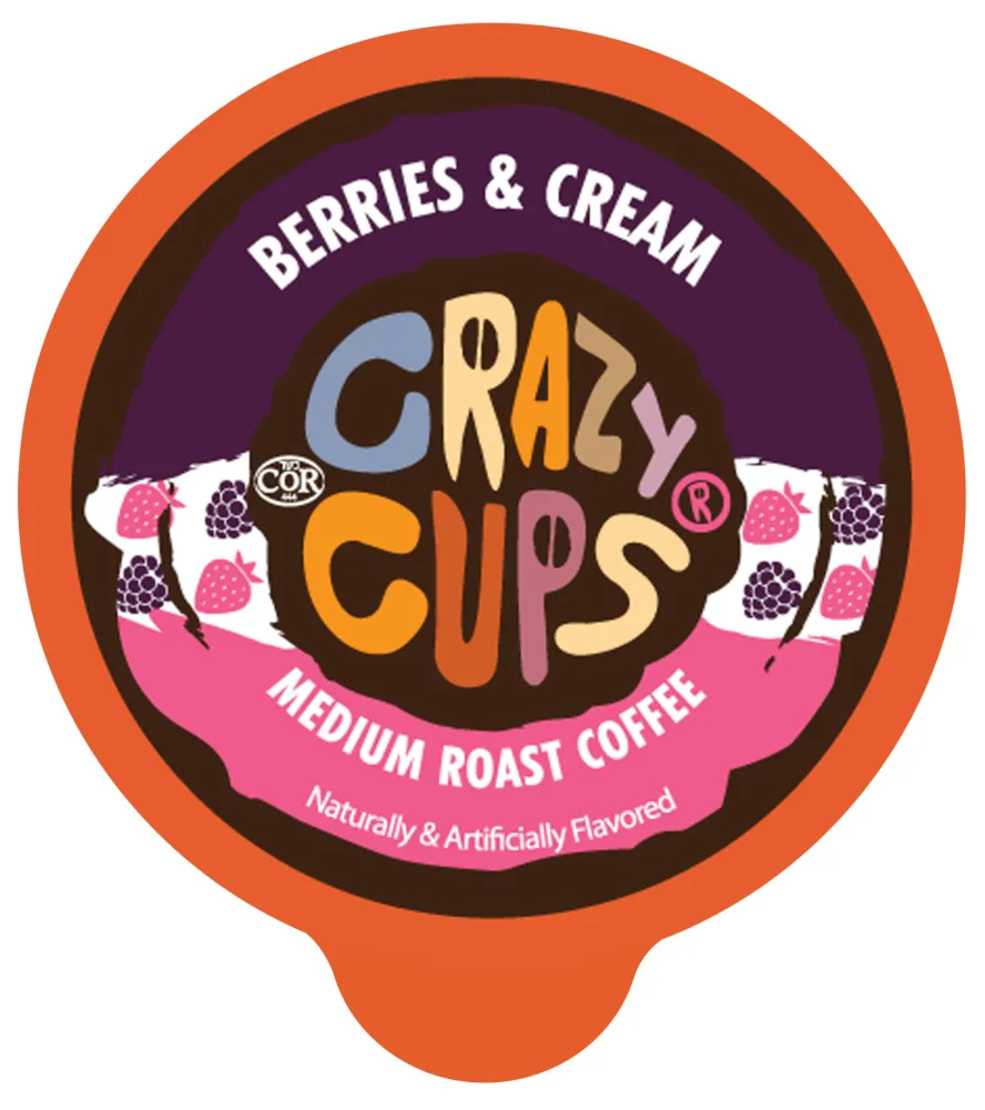 Crazy Cups Flavored Coffee Pods, Berries & Cream, Single Serve Keurig K Cups Machines, Hot or Iced & Medium Roast Coffee in Recyclable Pods, 22 Count (Pack of 1)