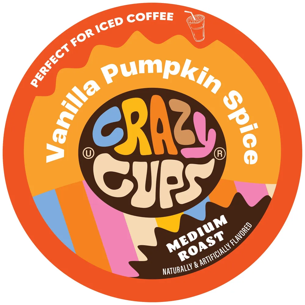 Crazy Cups Flavored Coffee Pods, Vanilla Pumpkin Spice Coffee, Single Serve Coffee for Keurig K Cups Machines, Hot or Iced Coffee, Medium Roast Coffee In Recyclable Pods, 22 Count (Pack of 1)