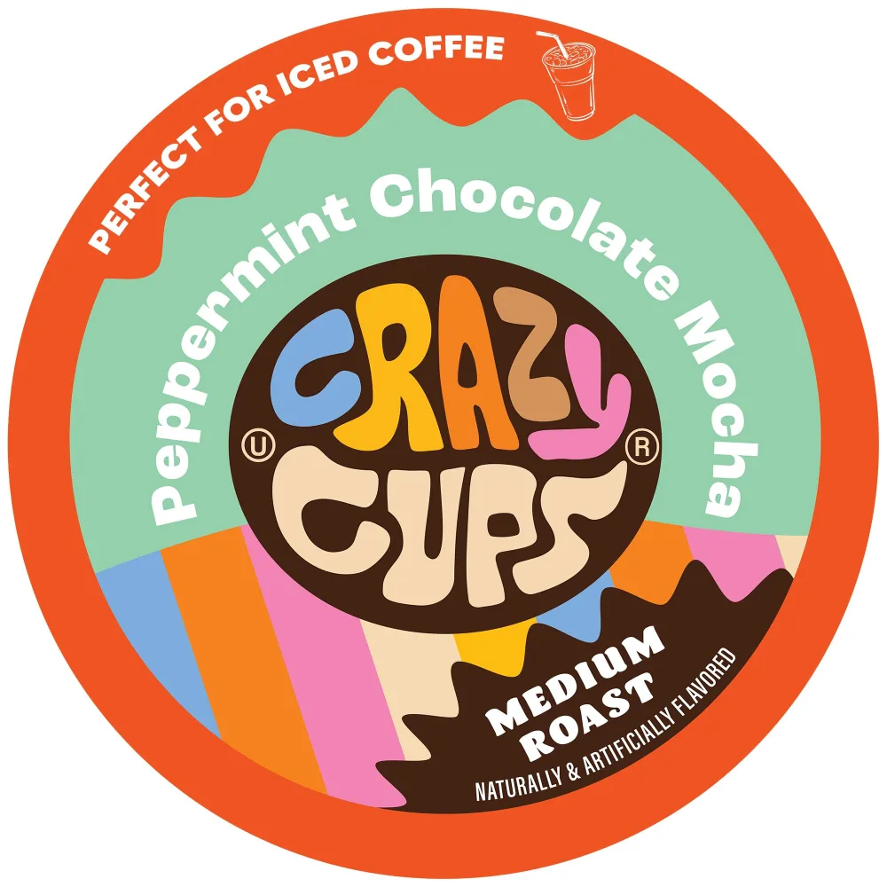 Crazy Cups Flavored Coffee for Keurig K-Cup Machines, Peppermint Chocolate Mocha, Hot or Iced Drinks, 22 Single Serve, Recyclable Pods