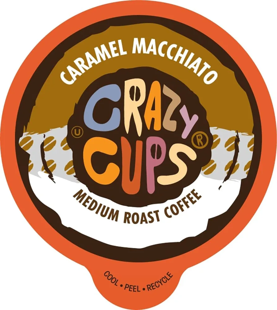 Crazy Cups Flavored Coffee for Single Serve Keurig K-Cups Machines, Caramel Macchiato, Hot or Iced, Medium Roast in Recyclable Pods, Brown(Pack of 1, 22 Count Total)