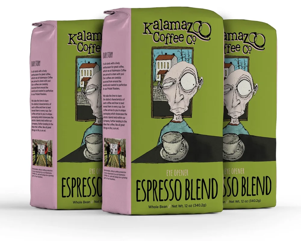 KALAMAZOO COFFEE COMPANY Espresso Blend Whole Bean Coffee - Eye Opener Espresso | 12oz Bag (3 Pack)