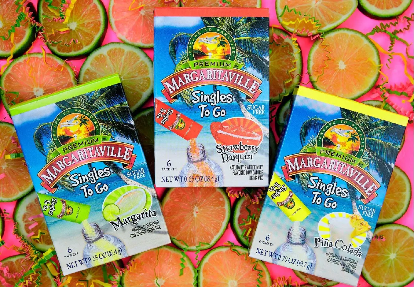 Margaritaville Margarita Singles To Go - Strawberry Daiquiri Flavored Non-Alcoholic Powder Sticks Drink Mix, 6 Count Per Pack (Pack of 6)