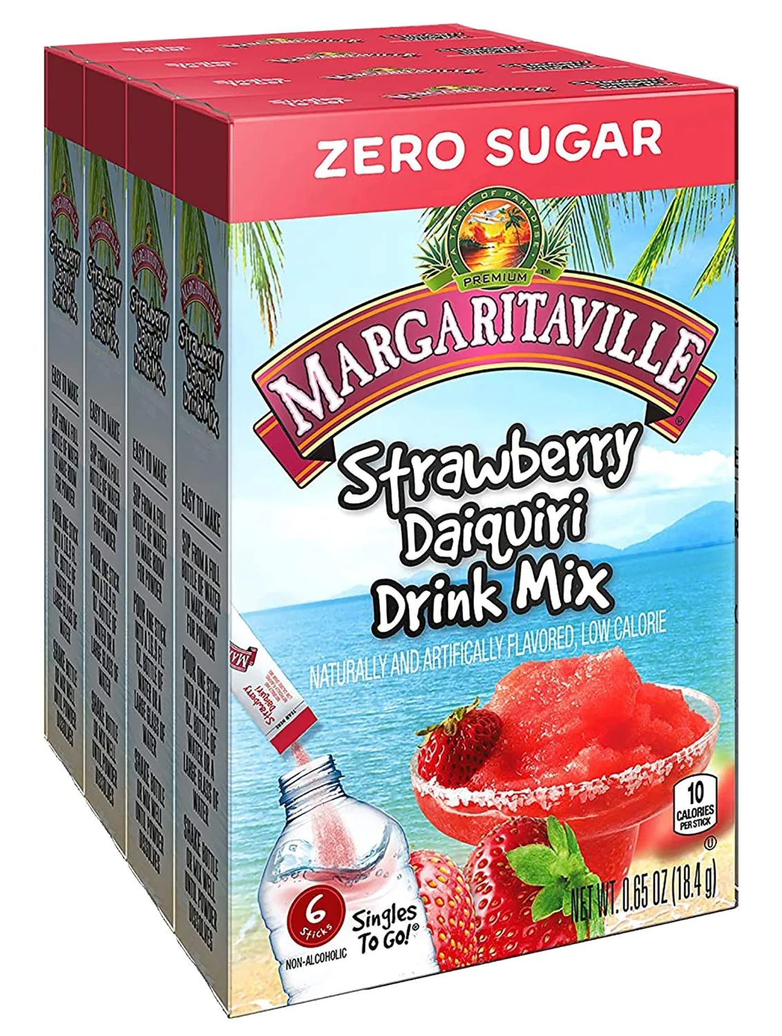 Margaritaville Singles To Go Water Drink Mix - Strawberry Daiquiri Flavored, Non-Alcoholic Powder Sticks (4 Boxes with 6 Packets Each - 24 Total Servings), 0.65 Ounce (Pack of 4)