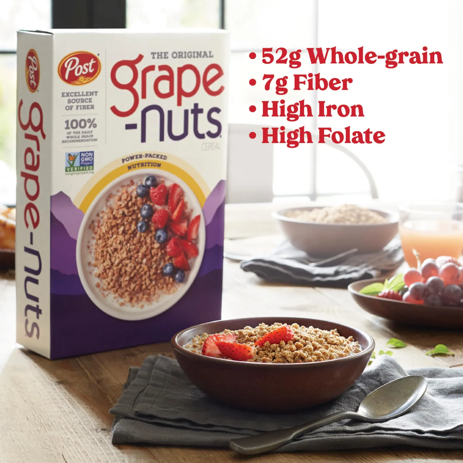 Post Grape Nuts Original Breakfast Cereal, Crunchy Whole Grain Wheat and Barley Cereal, Non-GMO Project Verified, 20.5 OZ Box