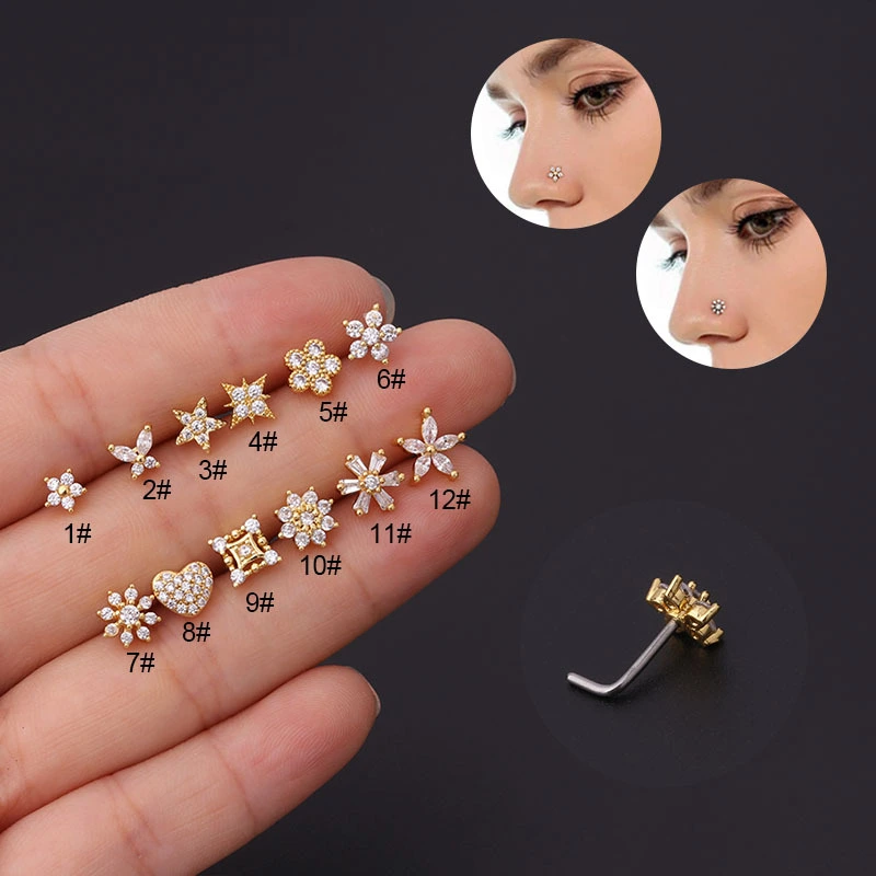 Stainless Steel Microinset Zircon Nose Nail Stud Ear