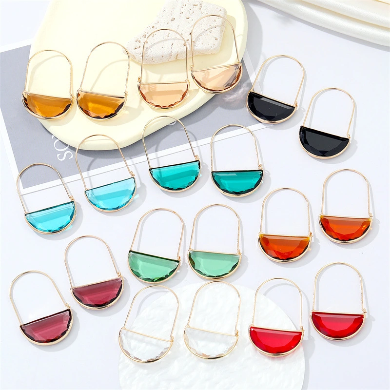 Semi-circular Transparent Crystal Glass Earrings Personalized Geometry