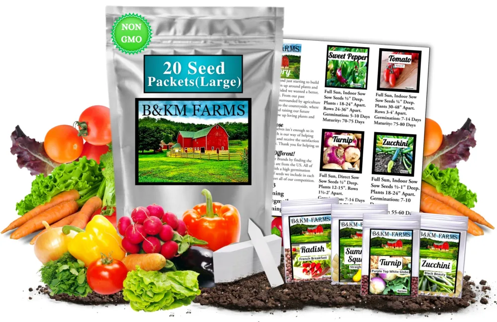 Vegetable & Fruit Seed Survival Pack, 20 Varieties, 10,000+ Seeds, Long-Term Storage Container, Online Resources, Gardening Gift Set (20 Plastic Seed Packets, 10,000 Seeds)