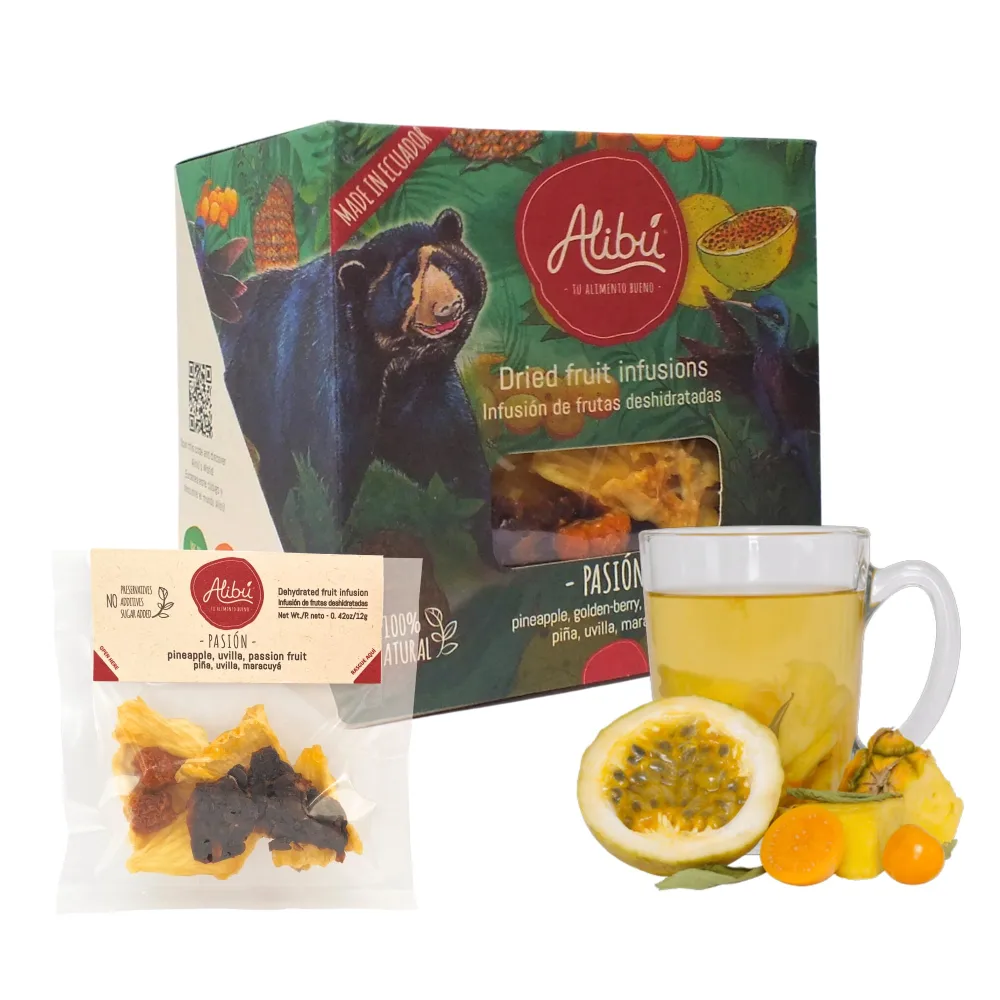 Alibú Dried Fruit Tea Infusions - Passion - Pineapple, Goldenberry, Passion Fruit | Water Infusions Dried Fruit - Box of 2.12 oz (Passion)