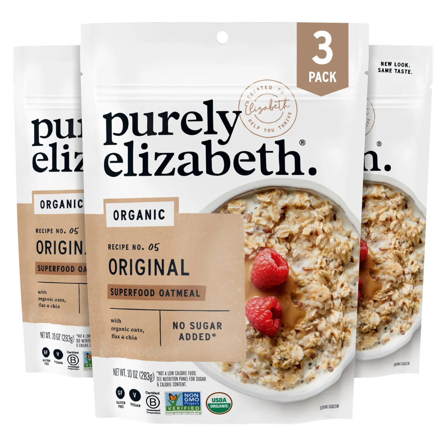 purely elizabeth Superfood Oats, Original, Amaranth, Quinoa Flakes, Flax Seeds, Chia Seeds,Gluten-Free, Non-GMO, 10oz (3 Ct.)