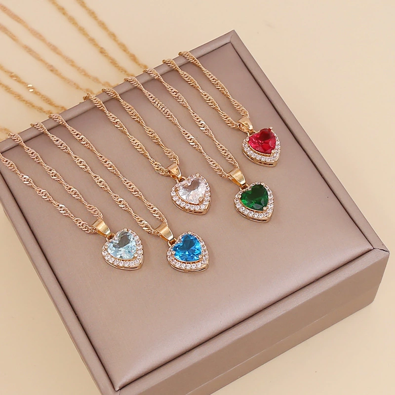 Multicolor Love Zircon Necklace Female Clavicle Chain