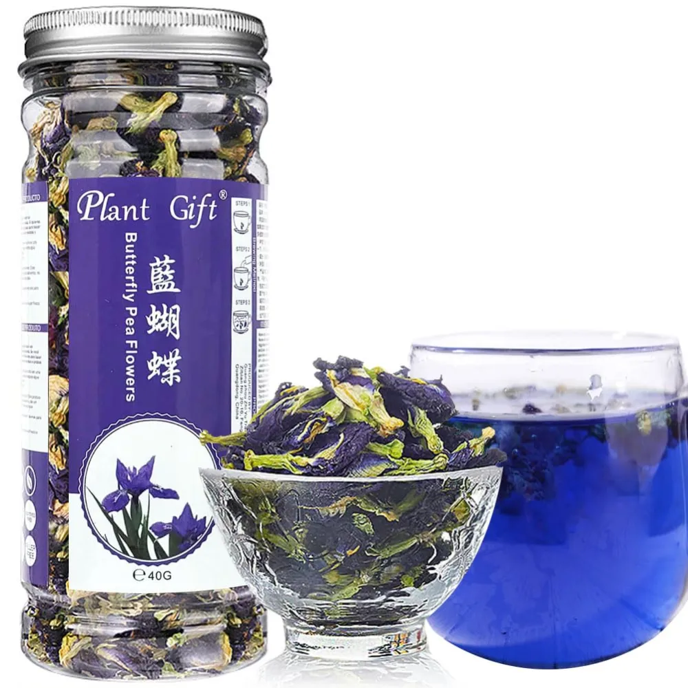 Plant Gift Dried Blue Butterfly Pea Flowers Tea, (Clitoria Ternatea) Edible Flowers, Dragon Pea Flower, Butterflies Tea Recipes Food Coloring 40G/1.41oz