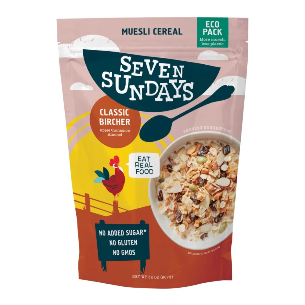 Seven Sundays Muesli Cereal, Classic Bircher Apple Cinnamon Almond, 32 Oz Bag, Gluten Free, 0g Added Sugar, Enjoy Warm, Cool or as Overnight Oats