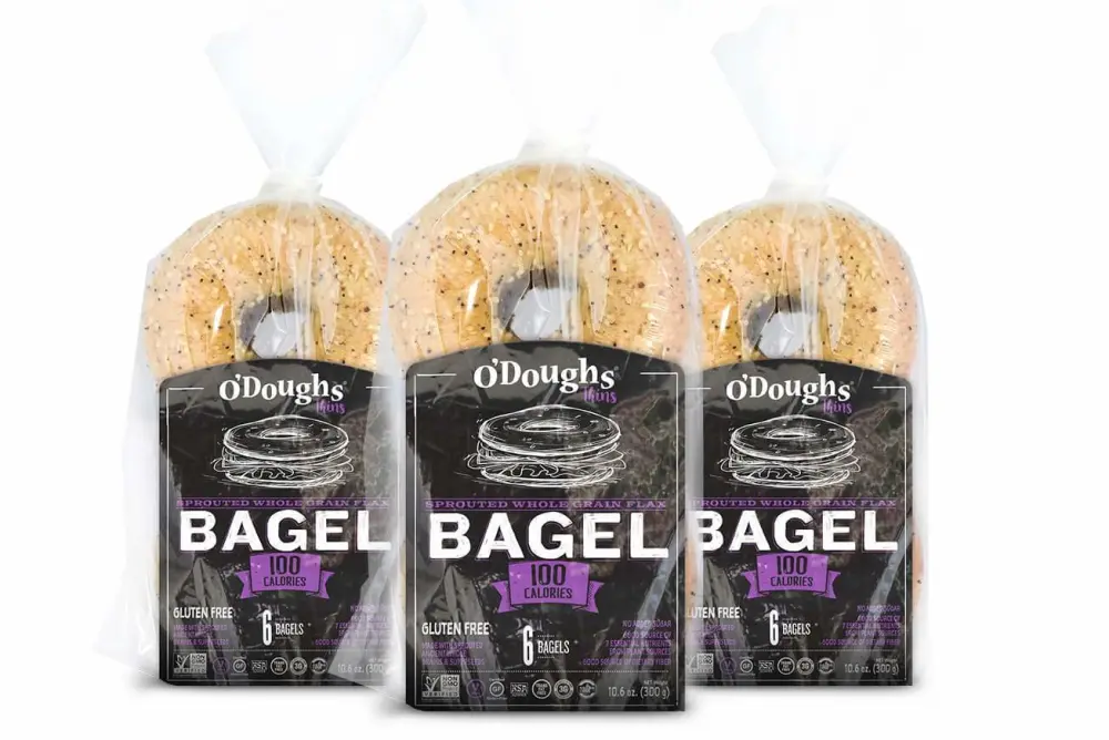 O'Dough Thins Gluten Free Bagels, Sprouted Whole Grain Flax, 100 Calorie Bagels, Presliced, 10.58 Ounce [3 Packs]