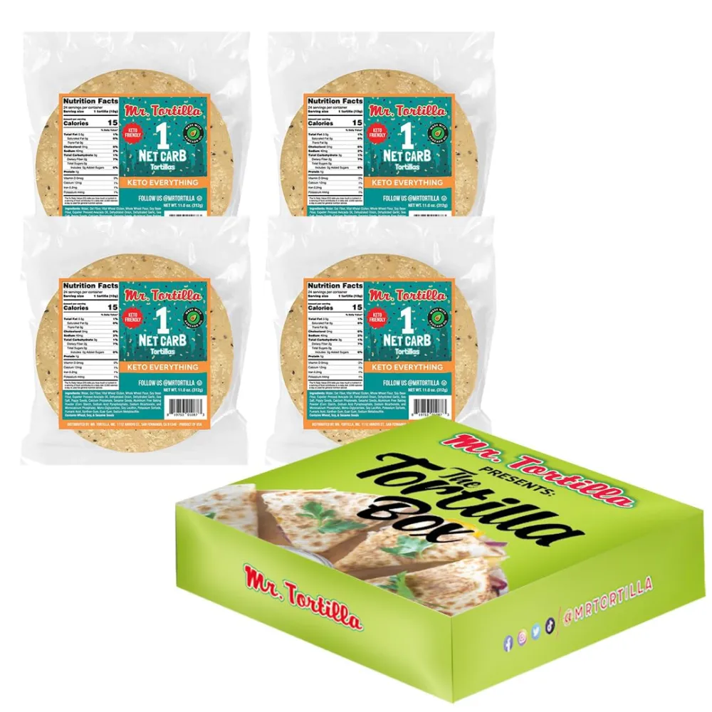 Mr. Tortilla Low Carb Tortilla Wraps - Keto Tortillas with Avocado Oil - Street Taco Size - 1 Net Carb per Serving - Low Calorie Keto Wraps - Low Carb Tortillas - (Everything Bagel, 96 Count)