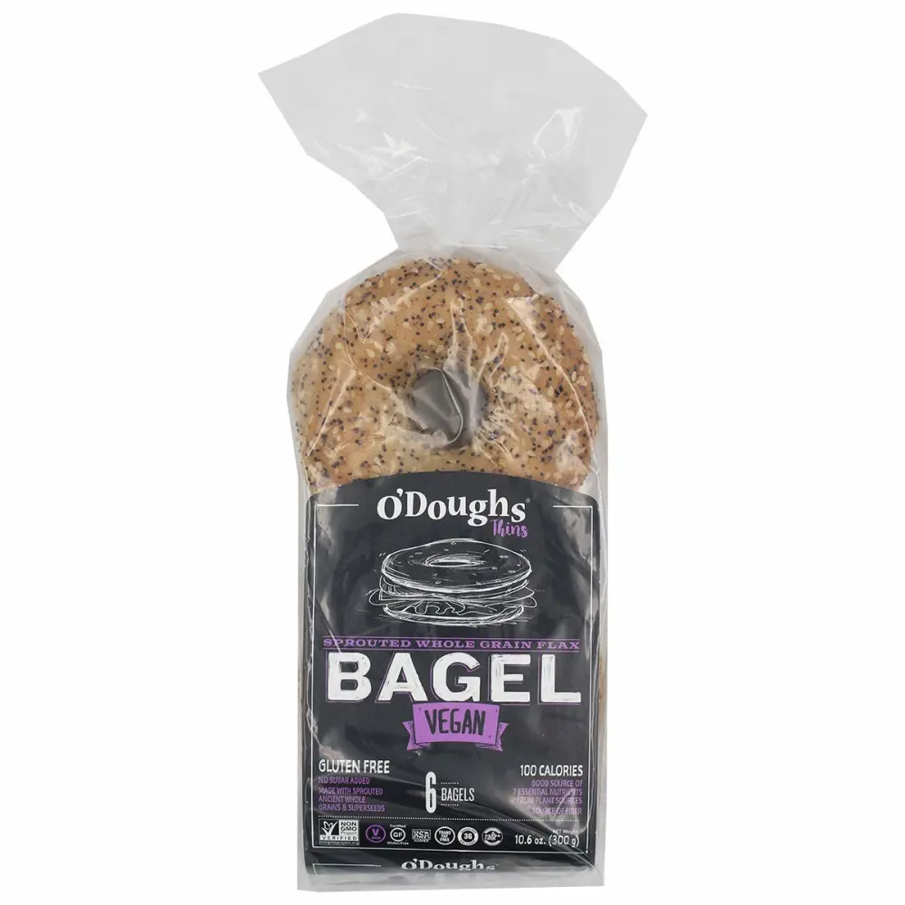 O'Doughs Thins - Sprouted Whole Grain Flax Bagels 10.6oz | Presliced | Good Source of Fibre, Cholesterol Free, Trans Fat Free. | Pack of 6 |