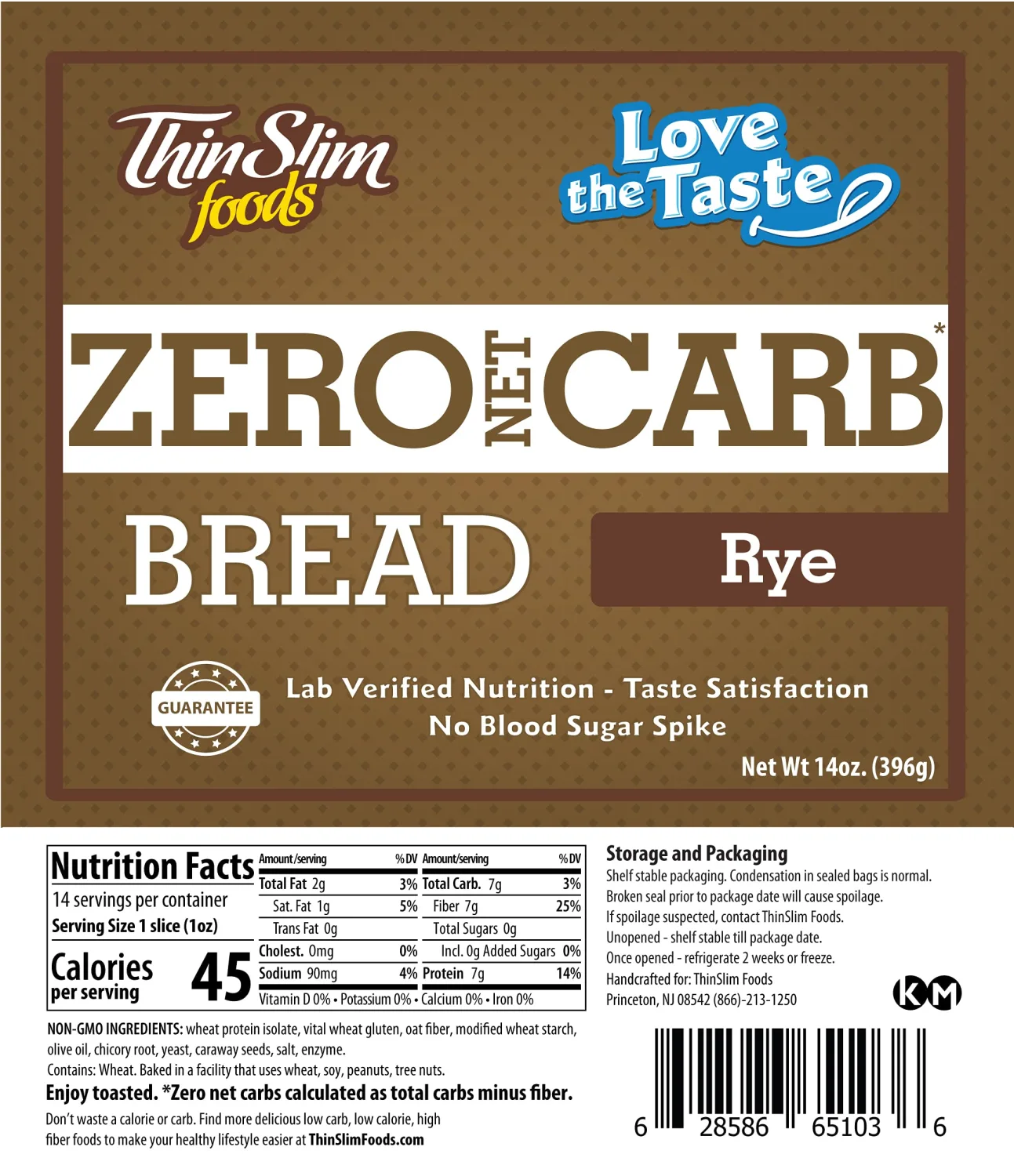ThinSlim Foods Zero Net Carb Keto Bread | Low Carb Bread | Rye (Pack of 2)