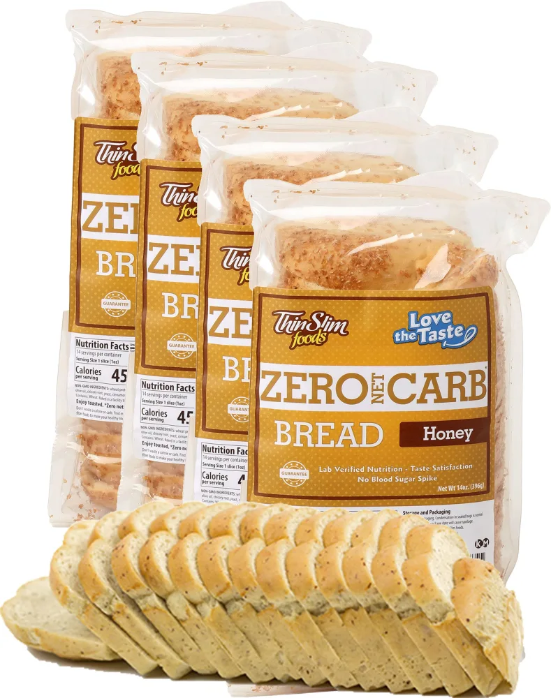 ThinSlim Foods Zero Net Carb Keto Bread | Low Carb Bread | Keto Friendly Food - Honey, 14oz. (Pack of 4)