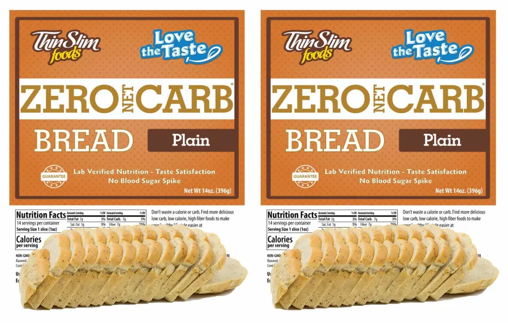 ThinSlim Foods Zero Net Carb Keto Bread | Low Carb Bread | Plain Thin Sliced (Pack of 2)