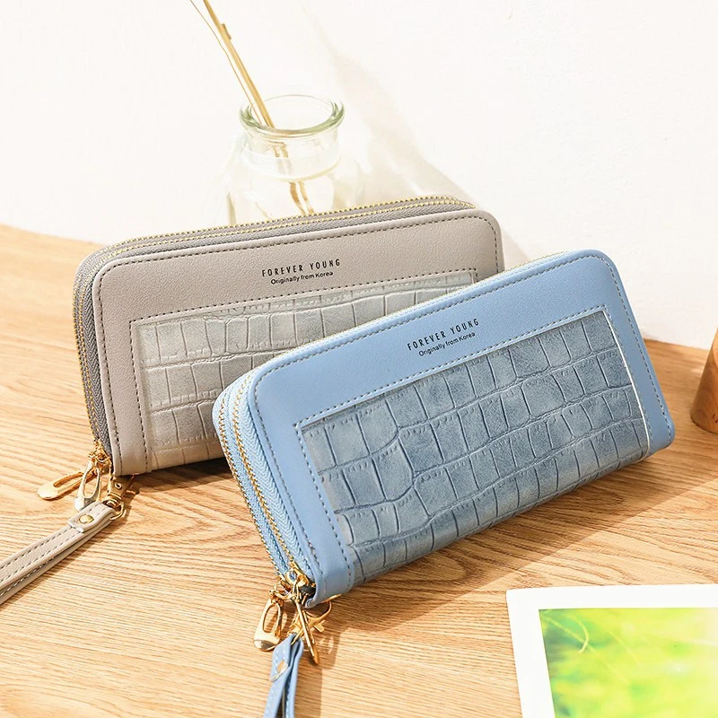 Women's Fashion Double Zip Stone Print Money Clip