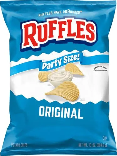 Ruffles Potato Chips Original Party Size Bag, Cheddar Cheese, 13 Ounce