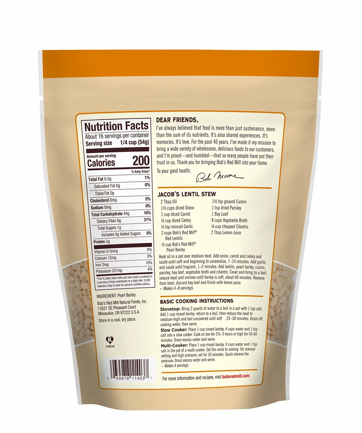 Bob's Red Mill Pearl Barley, 30oz (Pack of 1) - Non GMO, Vegan, Kosher