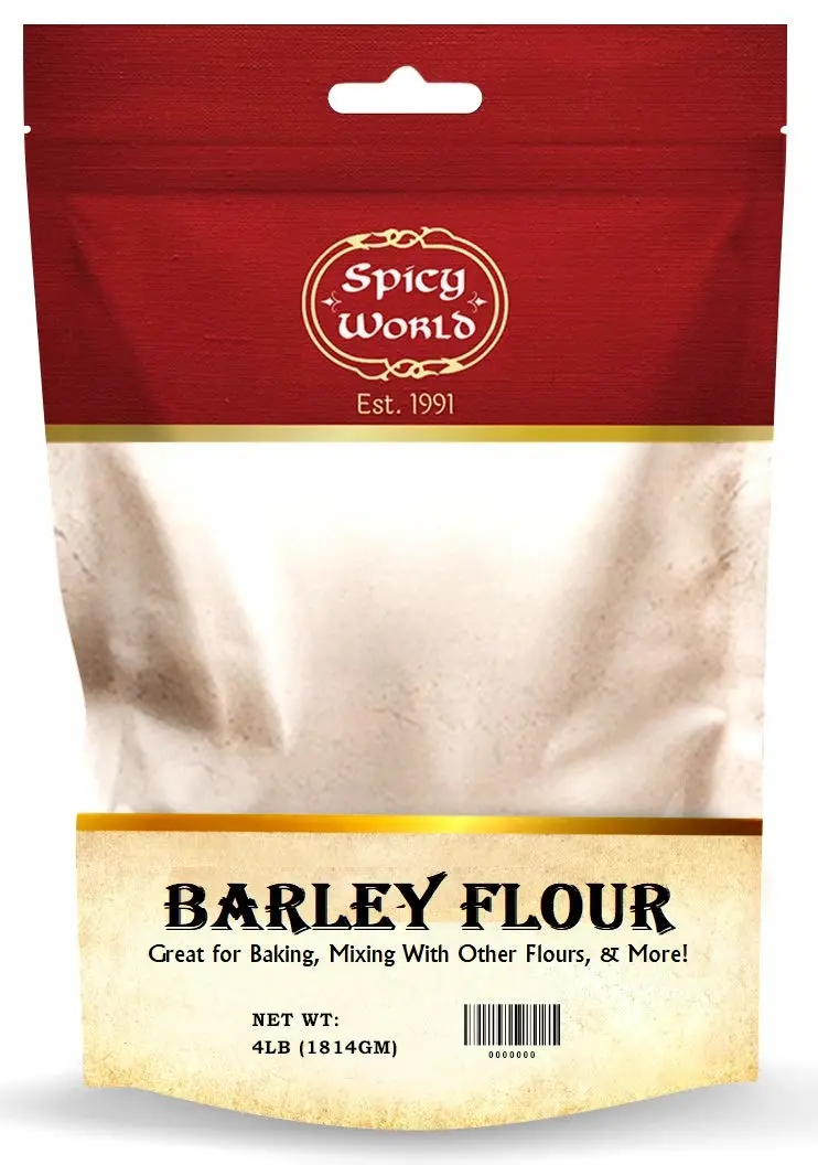 Spicy World Barley Flour - 4 lb (64oz) Bag | All-Natural, Raw, USA Grown | Versatile Barley Grain for Baking, Cooking, and More | Rich Source of Fiber