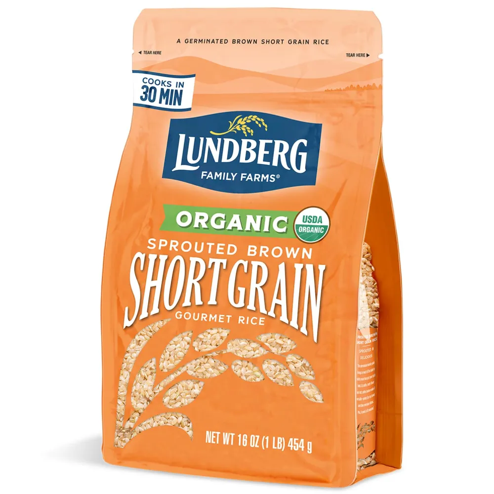 Lundberg Organic Sprouted Short-Grain Brown Rice – Nutty & Sticky, Germinated Whole Grain, 16 Oz