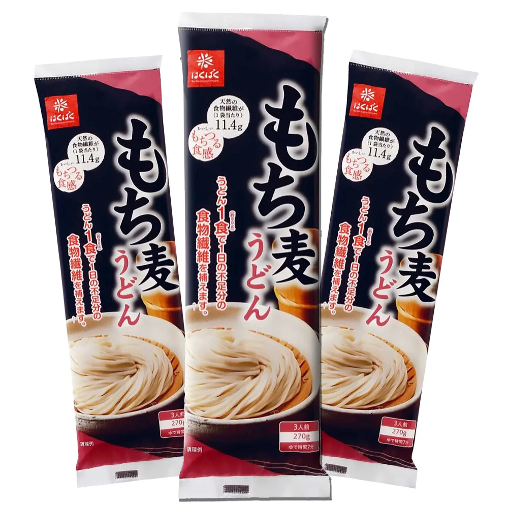 Hakubaku Mochimugi Udon noodle with Dietary Fiber from barley, 9.5 oz - 3 pack