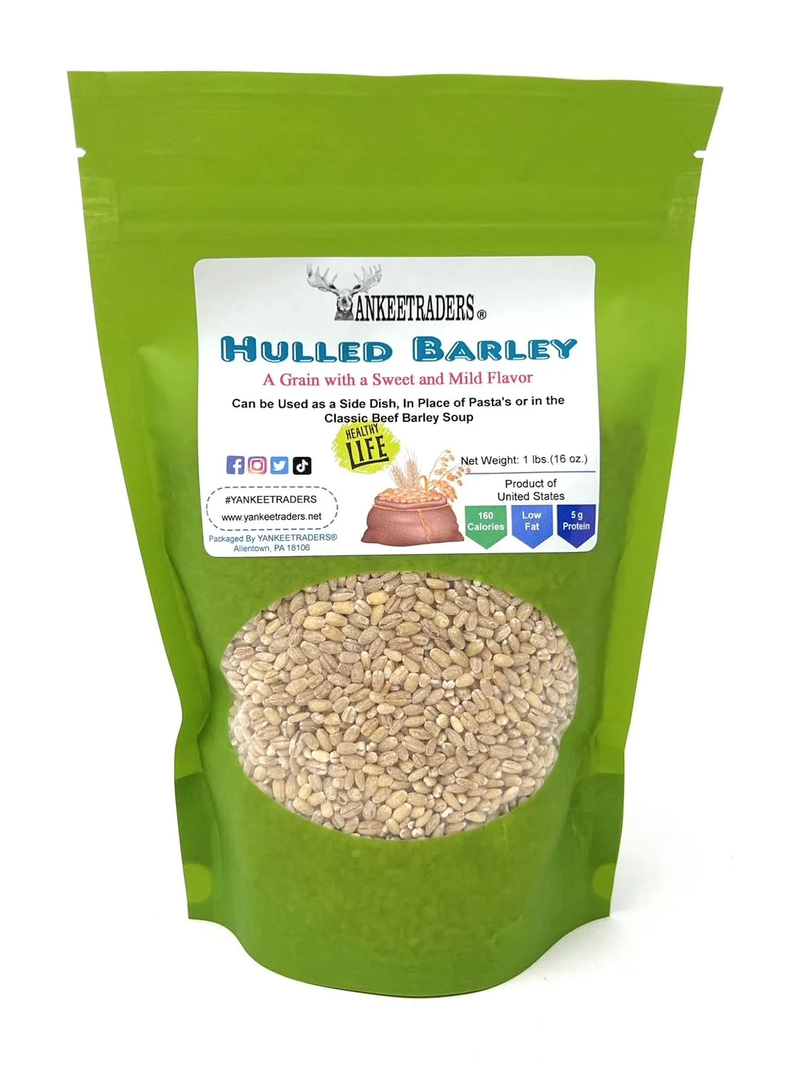 Hulled Barley, Yankee Traders Brand - 1 Pound, Resealable Bag