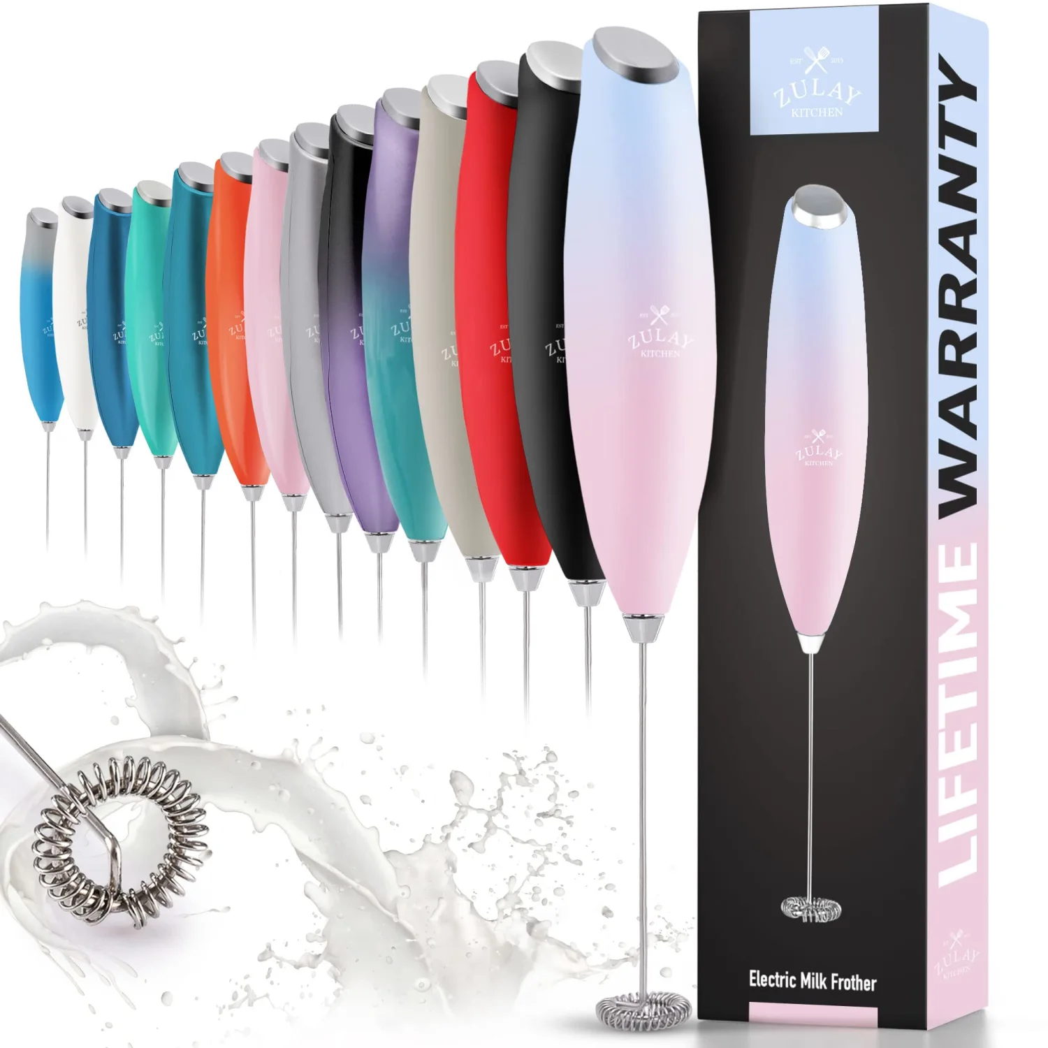 Zulay Powerful Milk Frother for Coffee with Powerful Motor - Handheld Frother Electric Whisk, Milk Foamer, Mini Mixer and Coffee Blender Frother for Latte, Matcha, No Stand - Lavender Blush