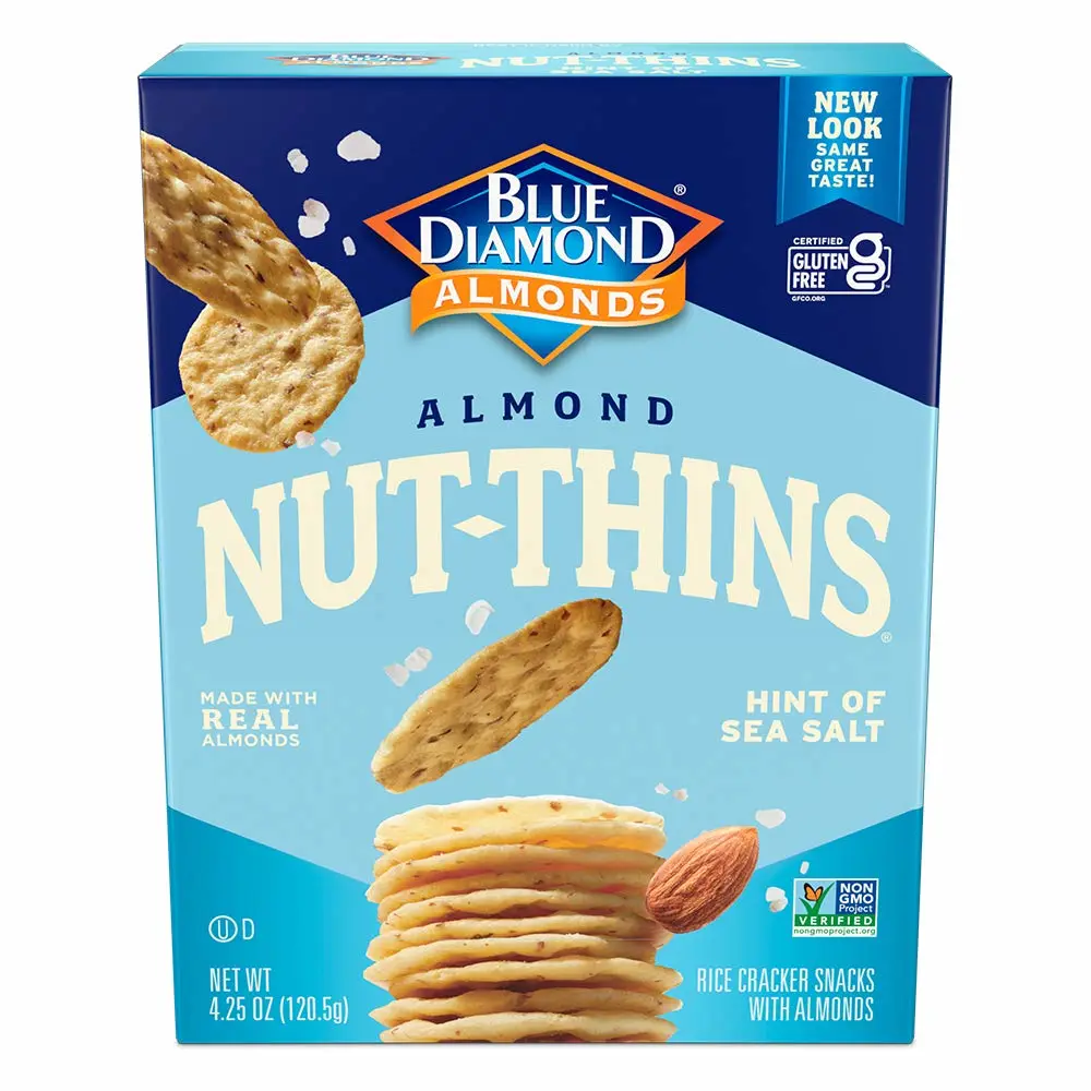 Blue Diamond Almonds Nut Thins Gluten Free Cracker Crisps, Hint of Sea Salt, 4.25 Oz Boxes (Pack of 6)